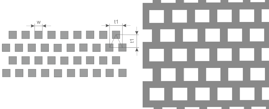 Квадратная перфорация в шахматном порядке Квадратная перфорация в шахматном порядке